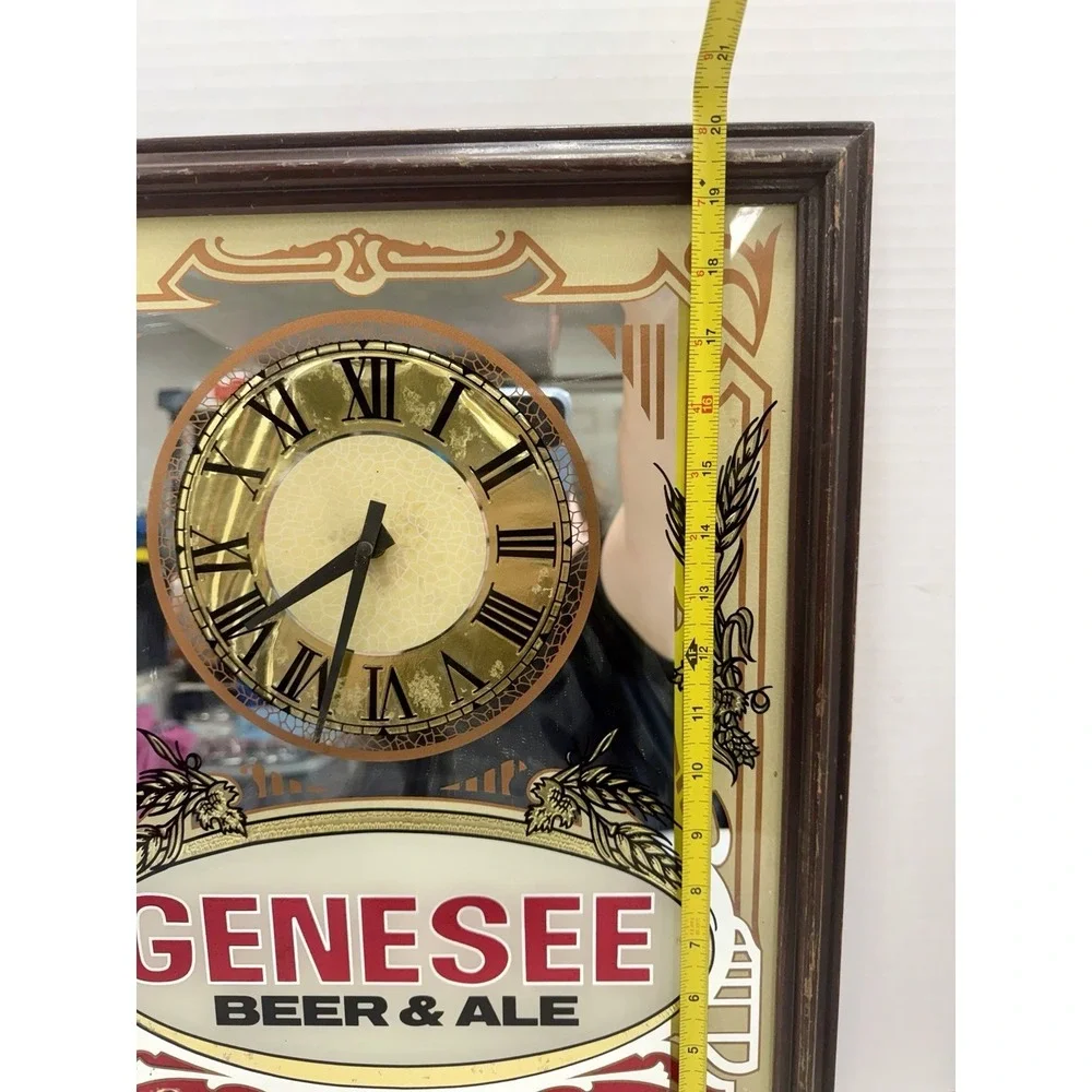 Vintage Genesee Beer And Ale Mirrored Wall Clock Gold Frame Bar/man cave Decor